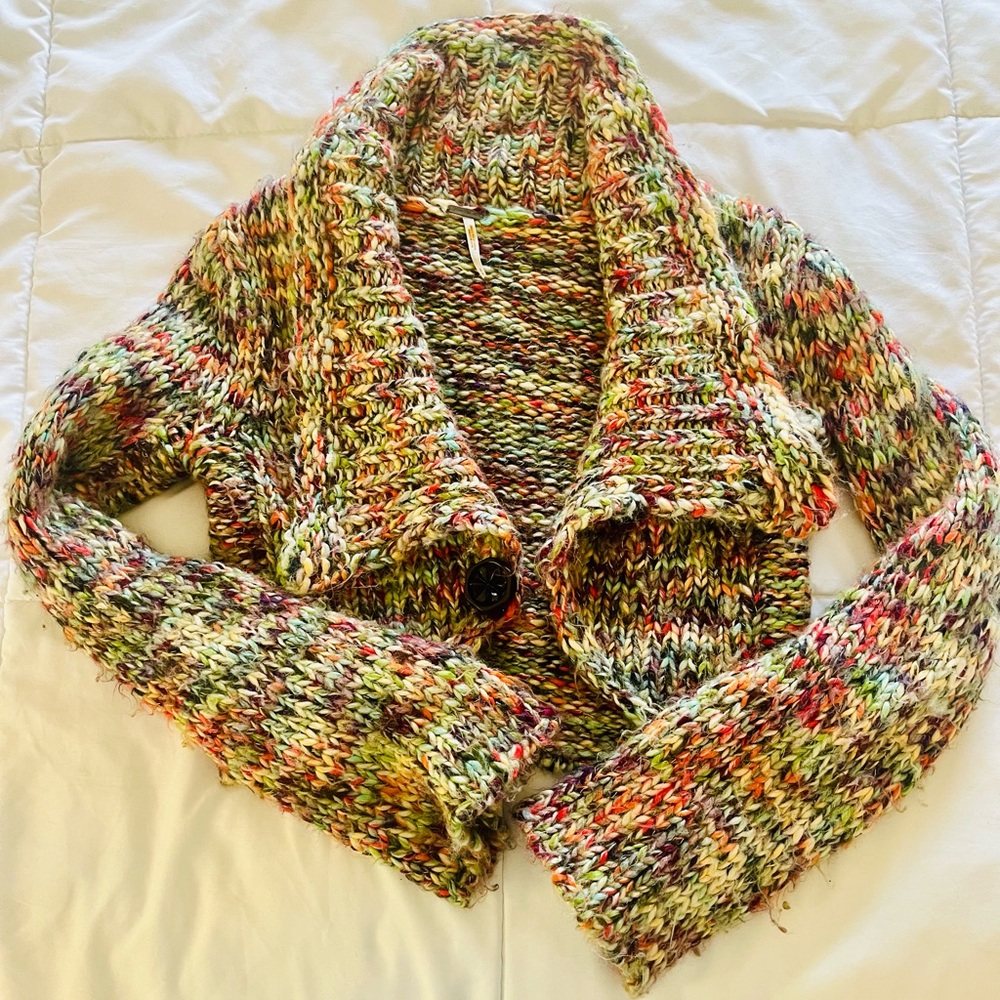 Free People Beautiful Multi Color/metallic Wool Cardigan Sweater
